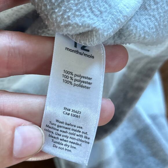 Carter's Boys 12 Month Fleece Sweater Pullover Collared Henley Check Gray White - Picture 4 of 5